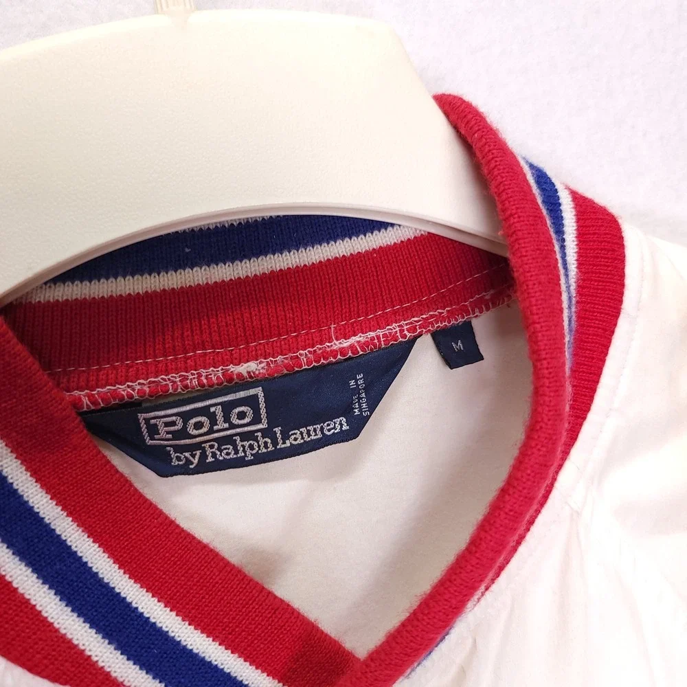 Polo Ralph Lauren‎ Vintage Mens M White Varsity Bomber Jacket Crest Logo